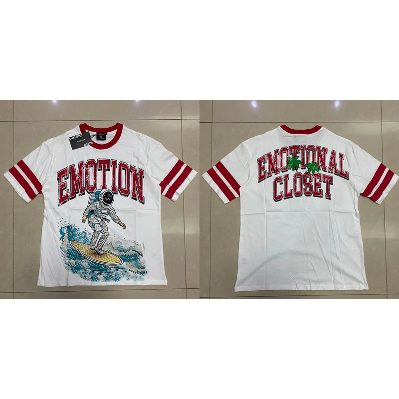 Men's Clothing MIXED EMOTION T-shirts American Streetwear Interesting Angel Print Hot Drill Letter Logo Top Tee Short Sleeve
