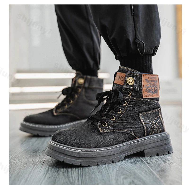Men's Shoes 2025 Style Height Increase Breathable Mid Top Shoe Fashion Denim Casual Versatile Workwear Shoes Casual Boots Shoes