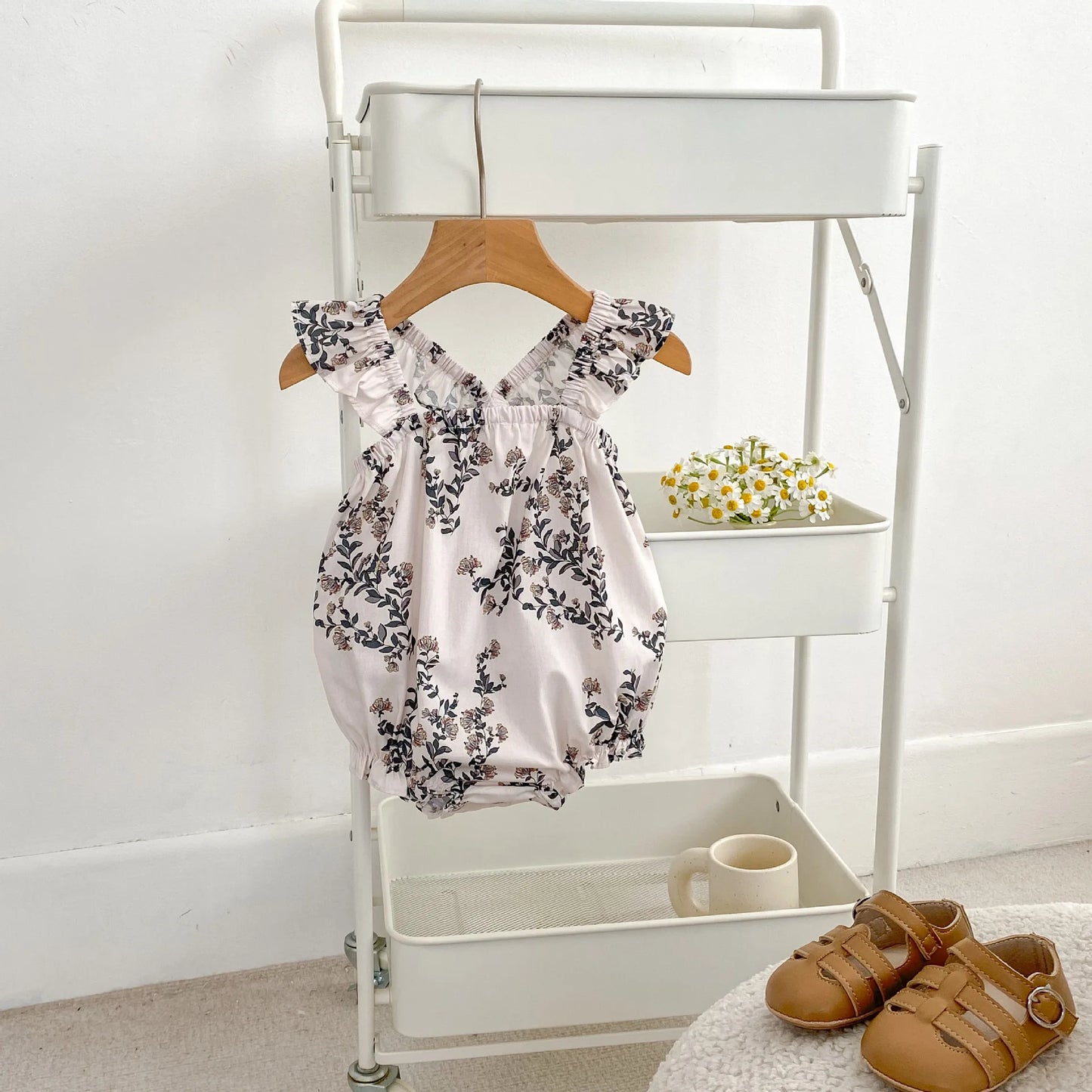 Baby Girl Summer Dress Princess Floral Bag Fart Clothe Pure Cotton Baby Clothes 0-3 Years Old Camisole Jumpsuit Crawling Clothes