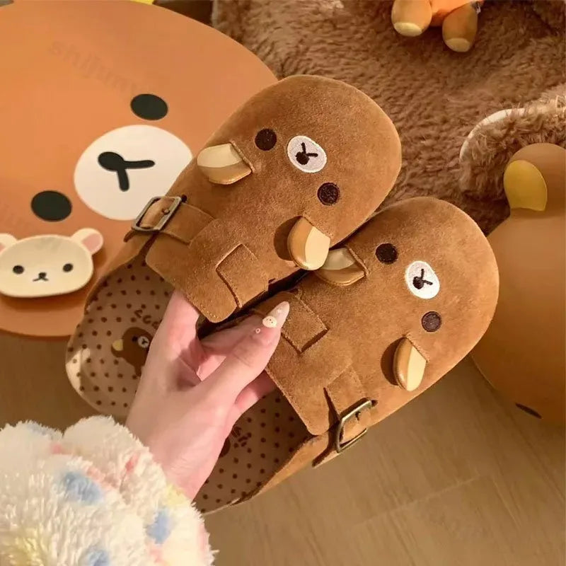 Women's Shoes Fashion Comfortable 2025 New Retro Thick Soled Boken Shoes Outdoor Casual Shoes Cute Little Bear Half Drag Flats