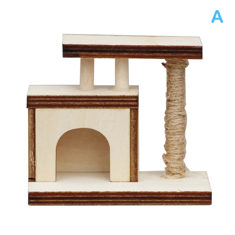 Mini House Cat Tree Model Accessories Miniature Furniture Wooden Adornment Dollhouse Cat Climbing Frame Cat Tower Model