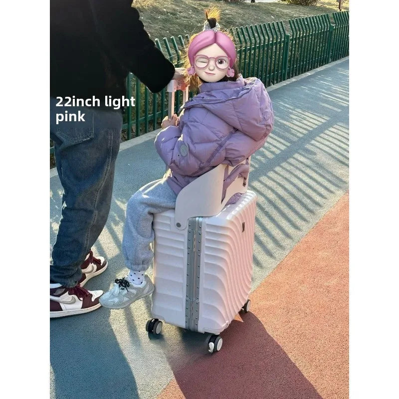 Luggage Kids Ride On Travel Suitcase Baby Stroller Wheeled Trolley Carry On Luggage Wheels Unisex Minimalist White Black Design