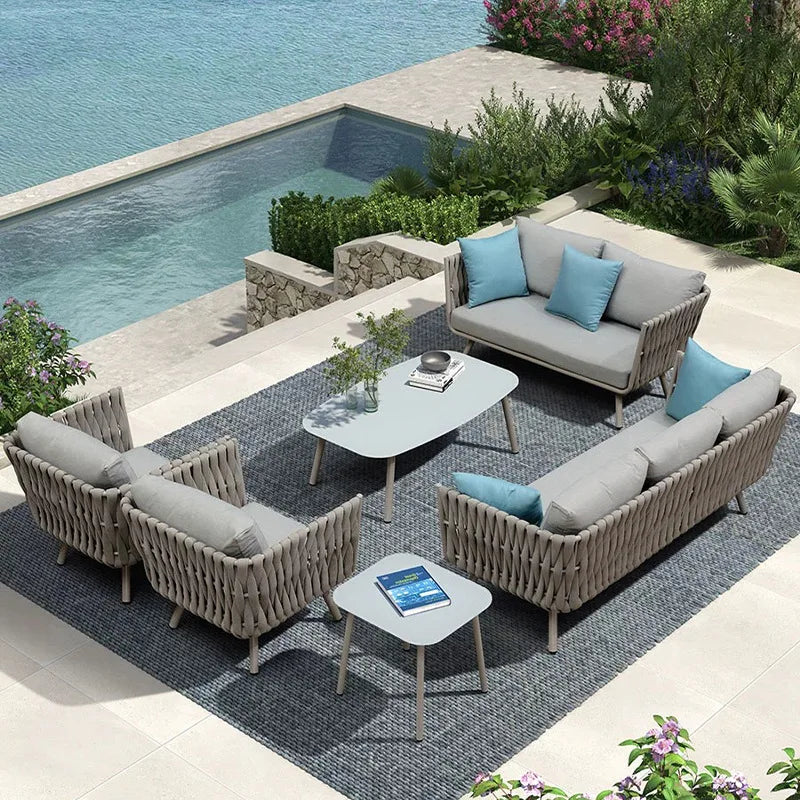 Lving Room Modern Sofa Set Furniture All Weather Outdoor Lazy Fabric Sofa Rattan Garden Sofas for Patio