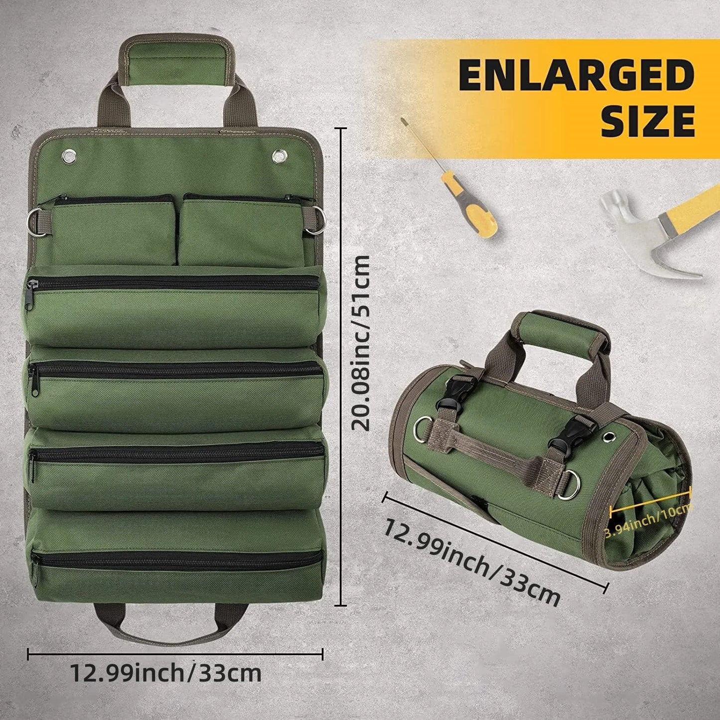 Rolling Tool Bag Storage Bag, Gift for Him, Heavy-Duty Motorcycle Tool Roll Bag Storage Bag, Portable Rolling Tool Bag with Removable Pouch - Suitable for Dad, Machinery and Electricians for Men