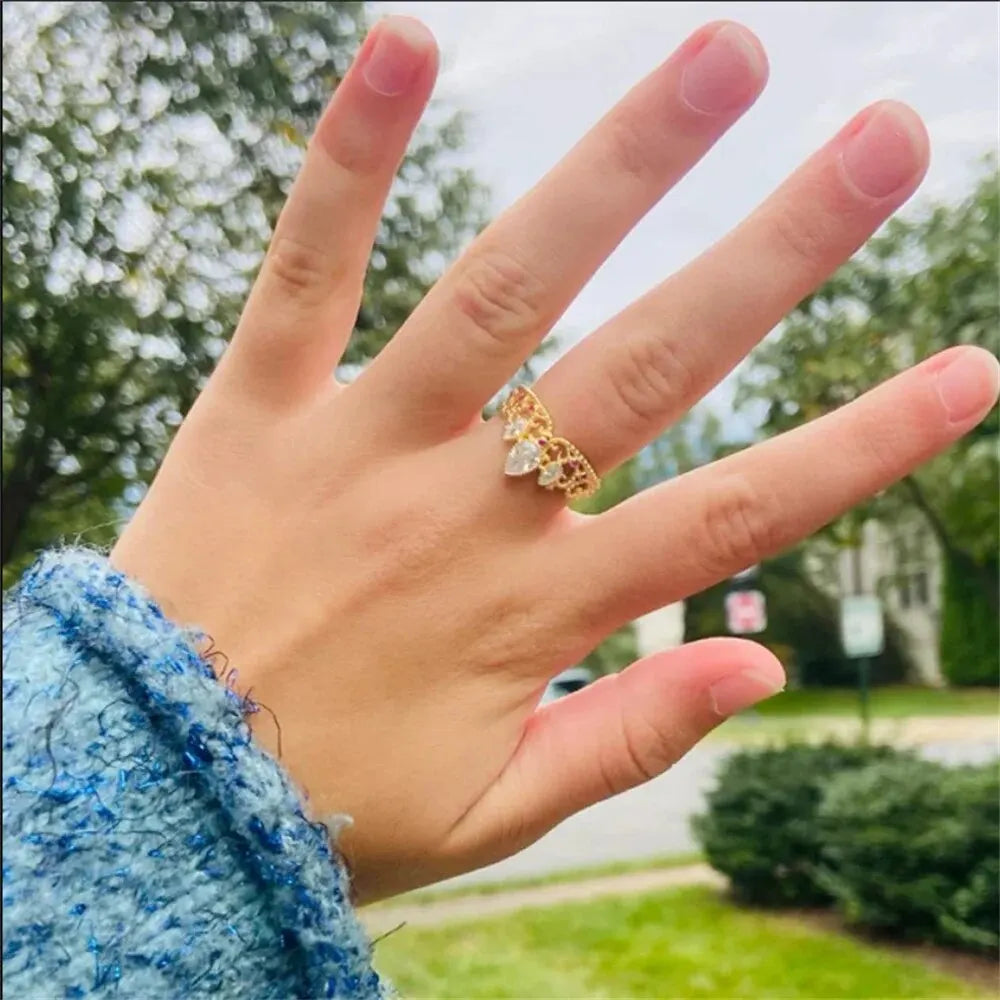 Charm Rapunzel Crown Rings Princess Jewelry For Woman Girl Fashion Wedding Accessories Gold Plated Adjustable Rings Gift For Her