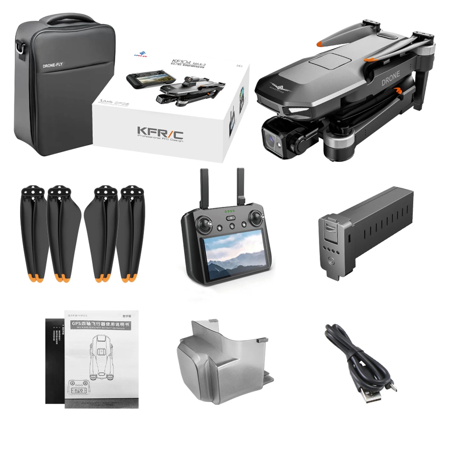KF104MAX-2 KF104 RC Drone Intelligent Touch Screen FPV Brushless Control 3-axis Gimbal GPS Positioning Aerial Photography Drone