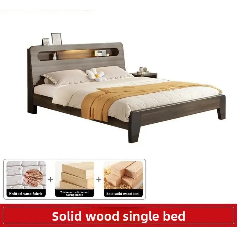 Solid Wood Bed, Single Bed, Simple Bed, Multiple Sizes To Choose From, Suitable for Bedrooms and Rental Houses