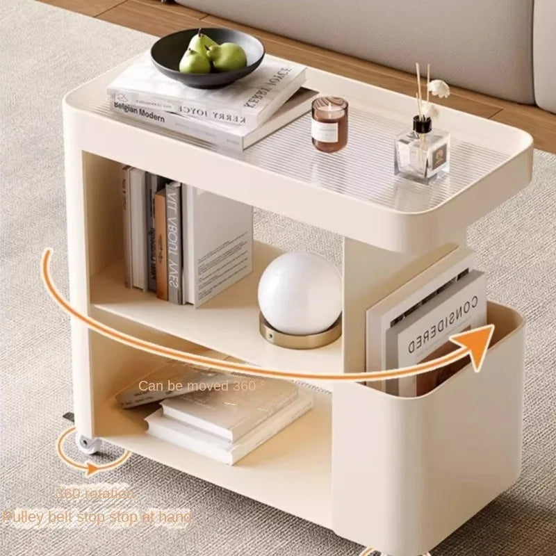 Mobile Coffee Table Side Cabinet Light Luxury High-end Feeling Living Room Table Small Cart Iron Bedside Shelf Storage Rack
