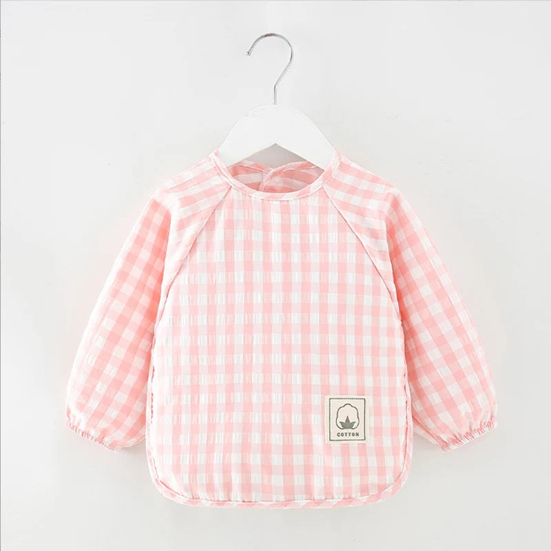 Boys girls baby outer wear lace up plaid long sleeves anti dirt waterproof aprons bibs for baby boys girls' clothes No-Wash bibs