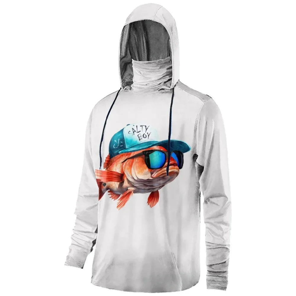 Mens Fishing Clothing Fishing Time Hook Trout Printed Sun Protection Face Mask Hoodies Outdoor Sports Breathable Clothes