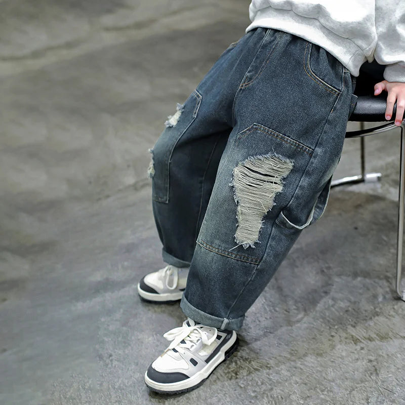 Baby Boy Fashion Ripped Jeans Trousers With Holes For 2 3 4 5 6 7 8 9 10 11 Years Kids Child Casual Destroyed Broken Denim Pants