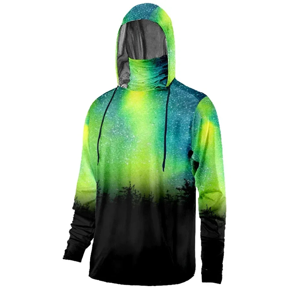 Mens Fishing Clothing Trout Tuna Water Waves Sunset Printed Sun Protection Face Mask Hoodies Outdoor Sports Breathable Clothes
