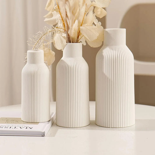White Ceramic Vase Set of 3 White Flower Vase Minimalist Modern Home Vases Decor Aesthetic Flower Vases for Desk Shelf Table