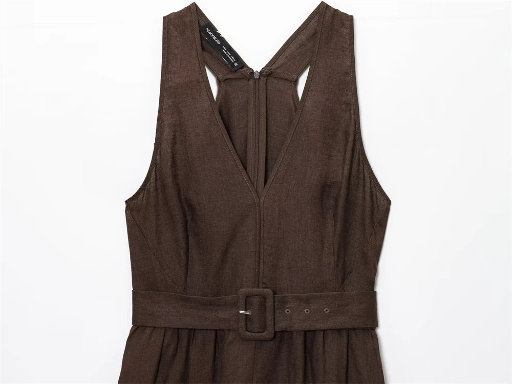 Women Dress 2025 New Fashion Summer   Linen V-neck A-Line Dresses for Women Casual Chic Ladies Midi Dress