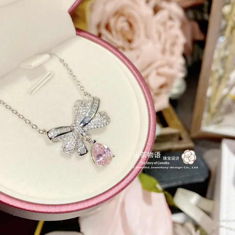 luxury jewelry set for women geometric earrings design bow necklace