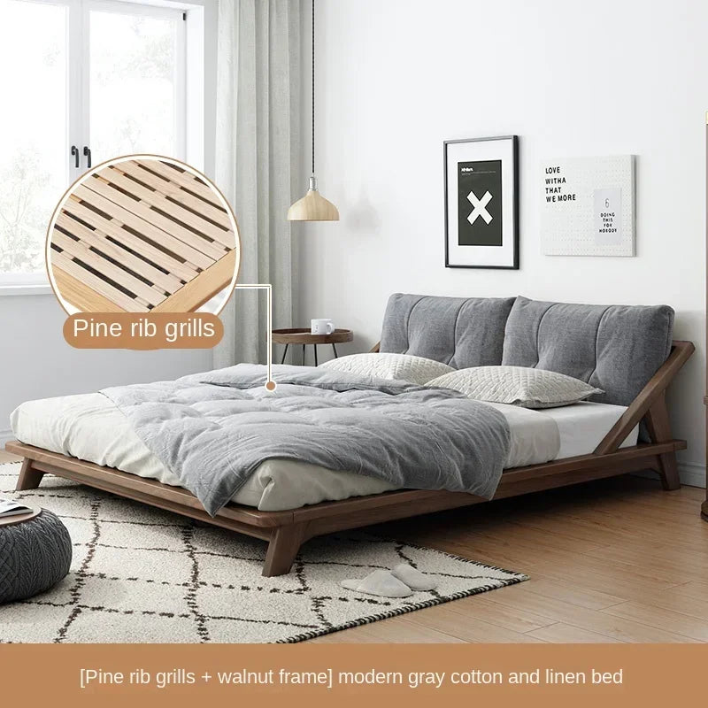 Nordic solid wood bed 1.8m modern simple Japanese cream style tatami double low bed small family log master bedroom
