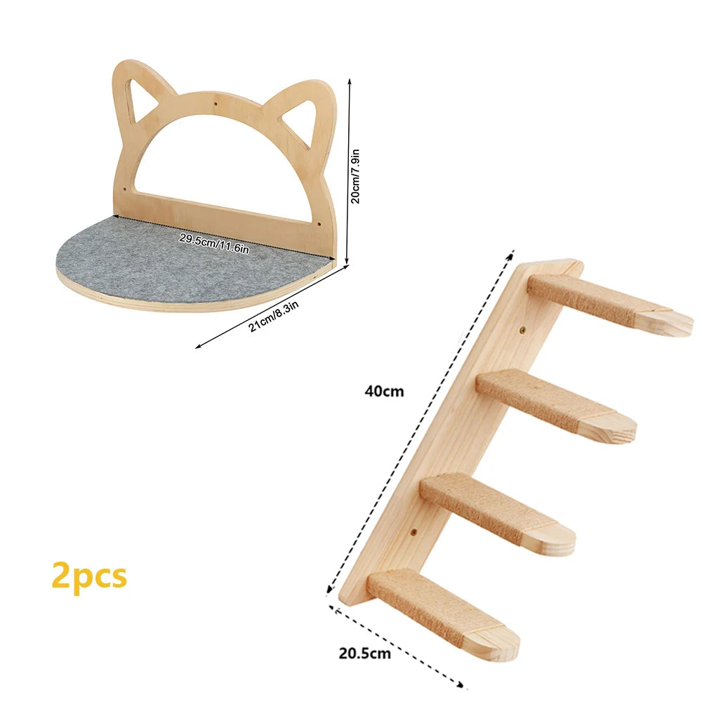 Cat Climbing Shelves Wall-Mounted Cat Tree Tower Scratcher Hammock Sisal Rope Ladder Hiding House Bed Cats Gym Claw Grinding Toy