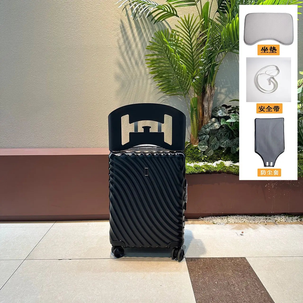 Luggage Kids Ride On Travel Suitcase Baby Stroller Wheeled Trolley Carry On Luggage Wheels Unisex Minimalist White Black Design