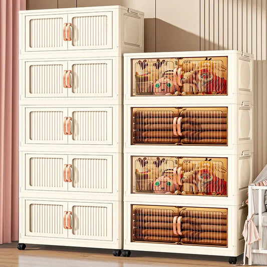 Household Wardrobe Clothes Cupboards Double Storage Cabinet Children Clothes Closet Snacks Living Room Plastic Shelves Bedroom