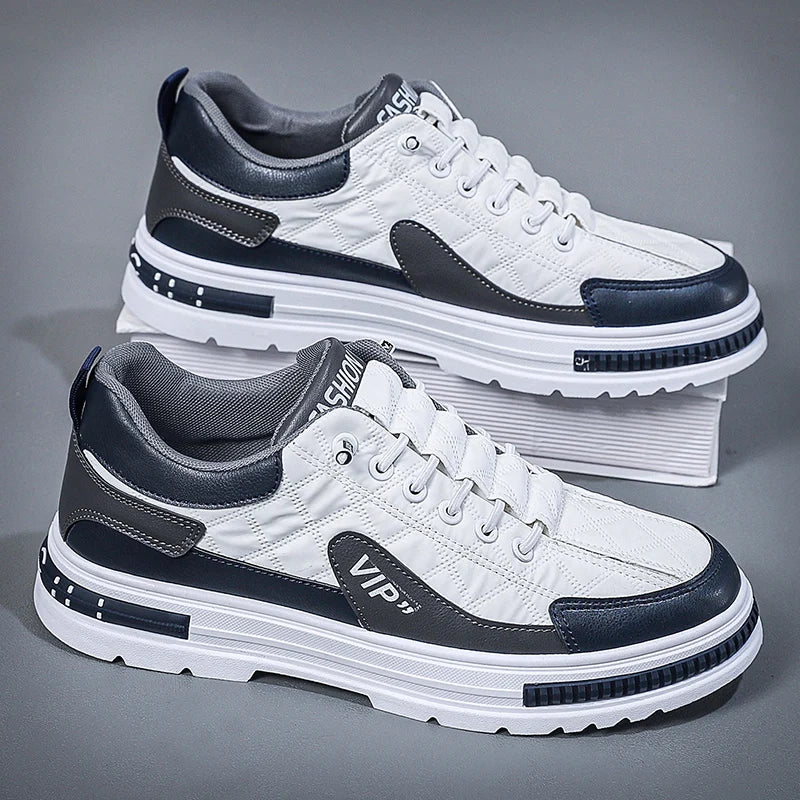 Men’s Shoes Fashion Leather Casual Shoes For Men Mesh Lightweight Sneakers Elastic Band Platform Vulcanized Shoes