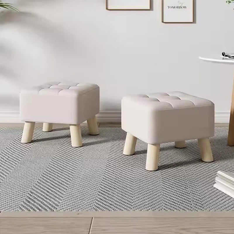 Solid Wood Footstool  Upholstered Seat  Small Sofa Shoe - changing & Tea - serving Bench  Round - foot Shoe - changing Stool Foo