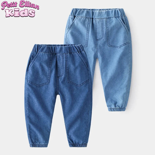 1 - 6 Y Baby Boys Cotton Jeans, Elastic Waist Denim Pants with Pockets, Comfortable & Stylish for Kids Boys