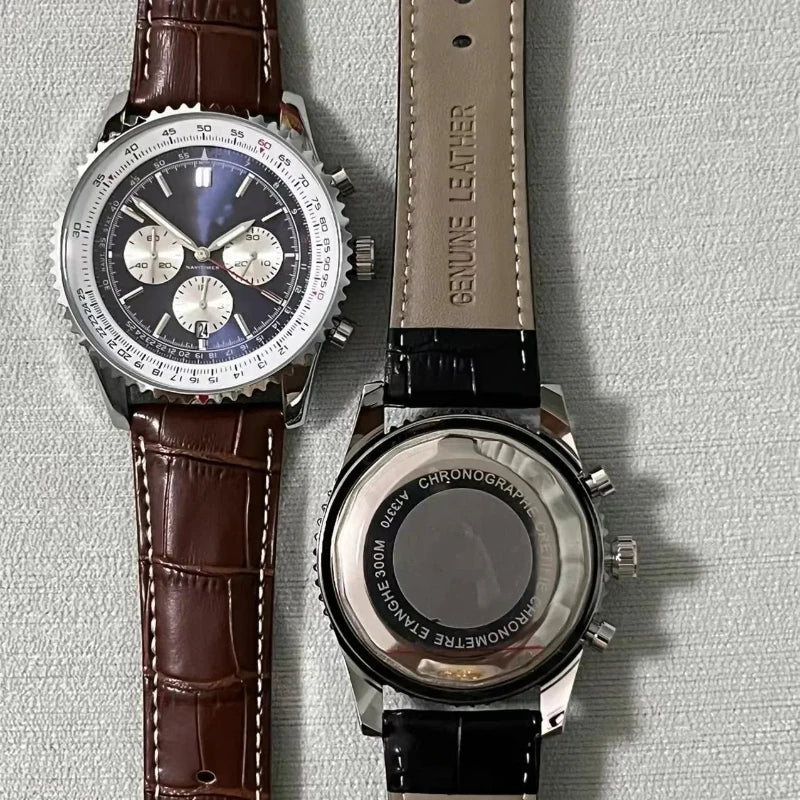 Stylish Automatic Chronograph Watch for Men Multifunctional Date Display Boutique Stainless Steel Luxury Business Leather Quartz