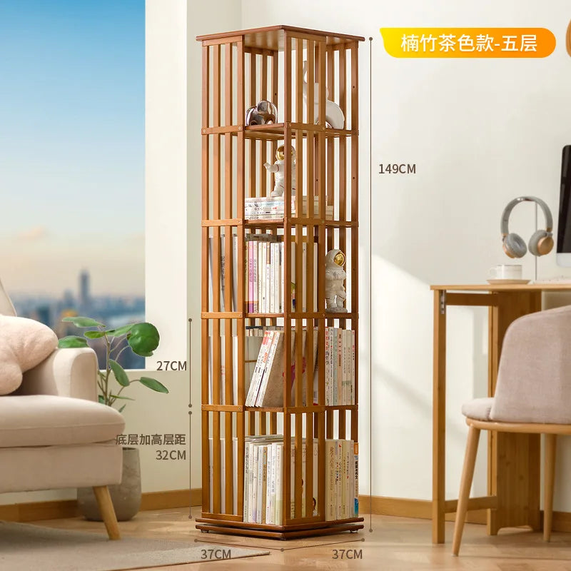 360 Degree Rotating Bookshelf for Living Room Bedroom Children's Picture Books Storage Rack Simple Home Decor Student Bookcase