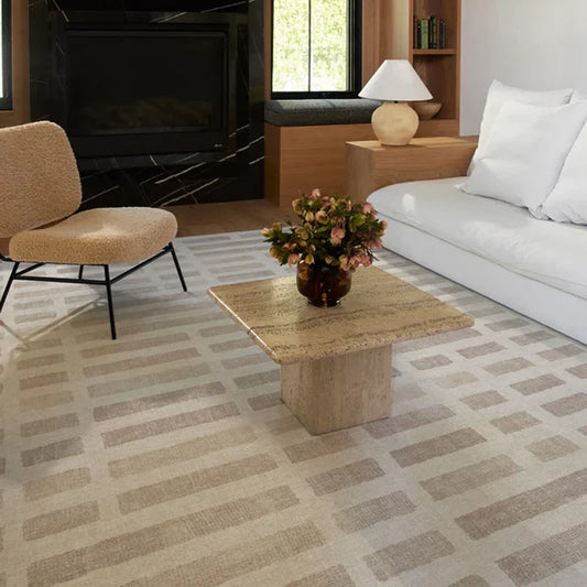 Living Room Bedroom Carpet Modern Minimalist Style Geometric Pattern European Floor Mat Warm Beige Versatile Home Plush Rug 거실카펫