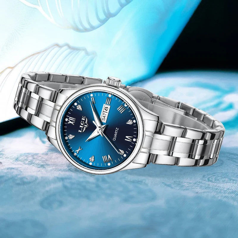 LIGE Top Brand Luxury Quartz Watches for Woman Elegant Fashion Classic Week Calendar Ladies Clock Women's Watch Montre Femme New