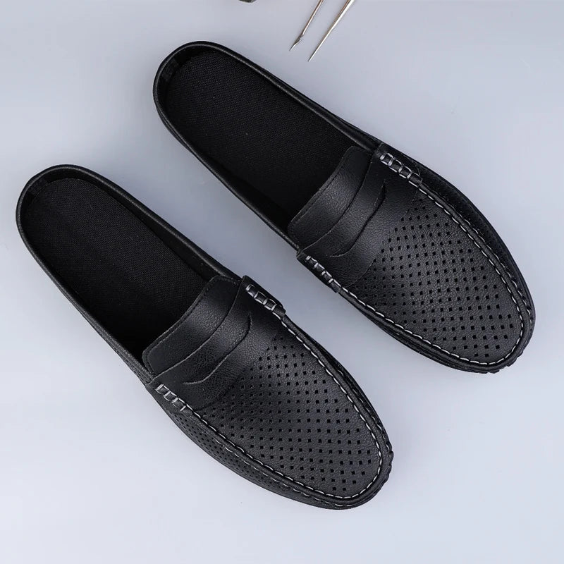 Men's shoes four seasonal new hollow out fashion leather shoes soft sole breathable non slip lightweight plus size casual shoes