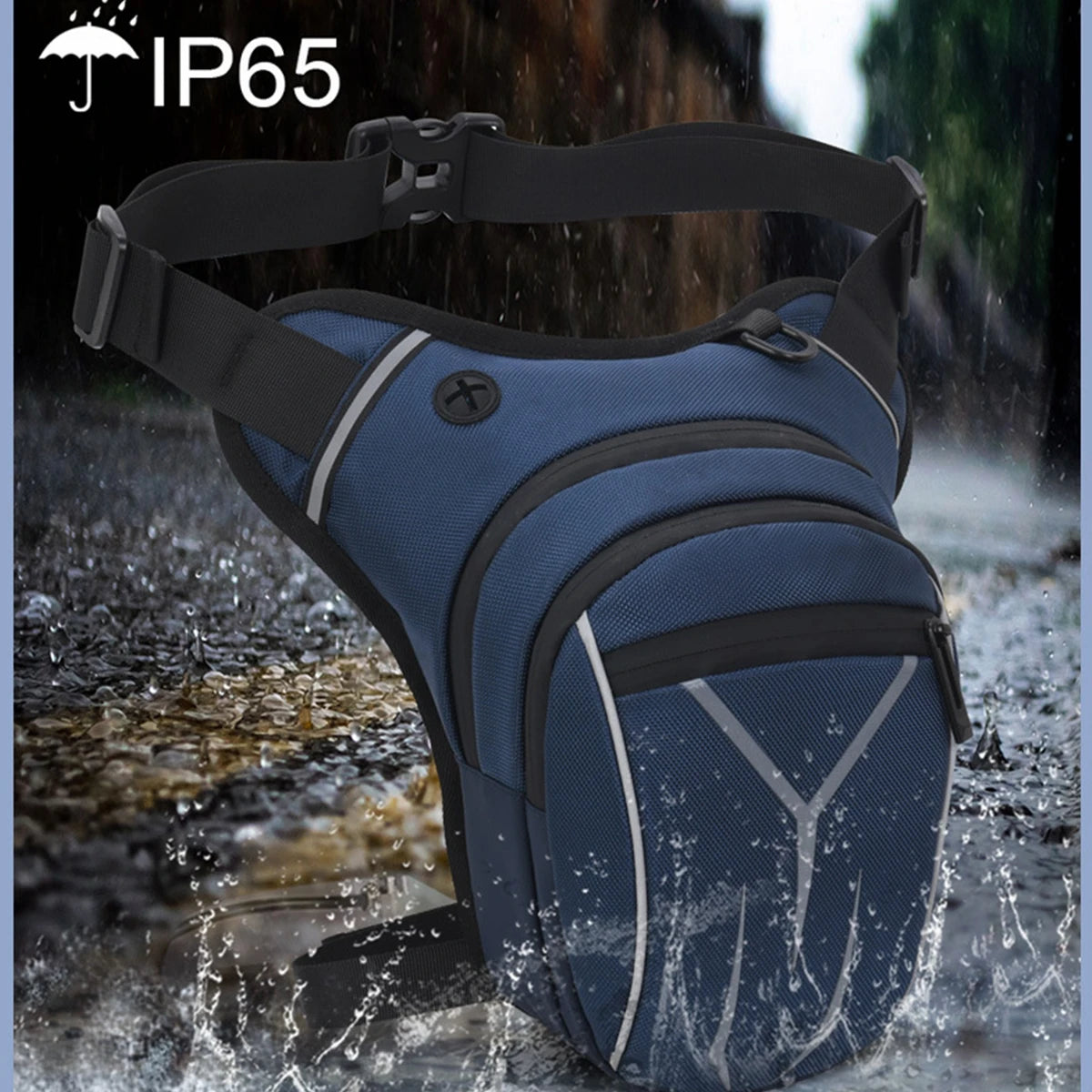Men Motorcycle Leg Side Bag Multipocket Riding Belt Fanny Pack with Reflective Stripe Motorcycle Hip Waist Bag Casual Sports Bag