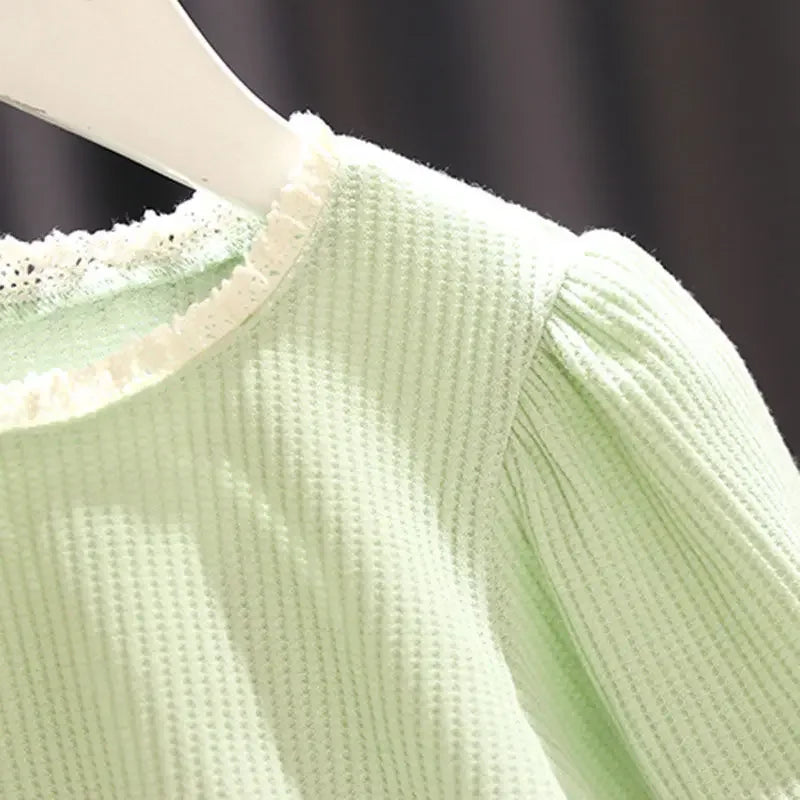 Baby Girl T-Shirts Plaid Bottoming Shirt Girl Baby Summer Korean New Girl Lace Short-sleeved T-shirt Children's Clothing