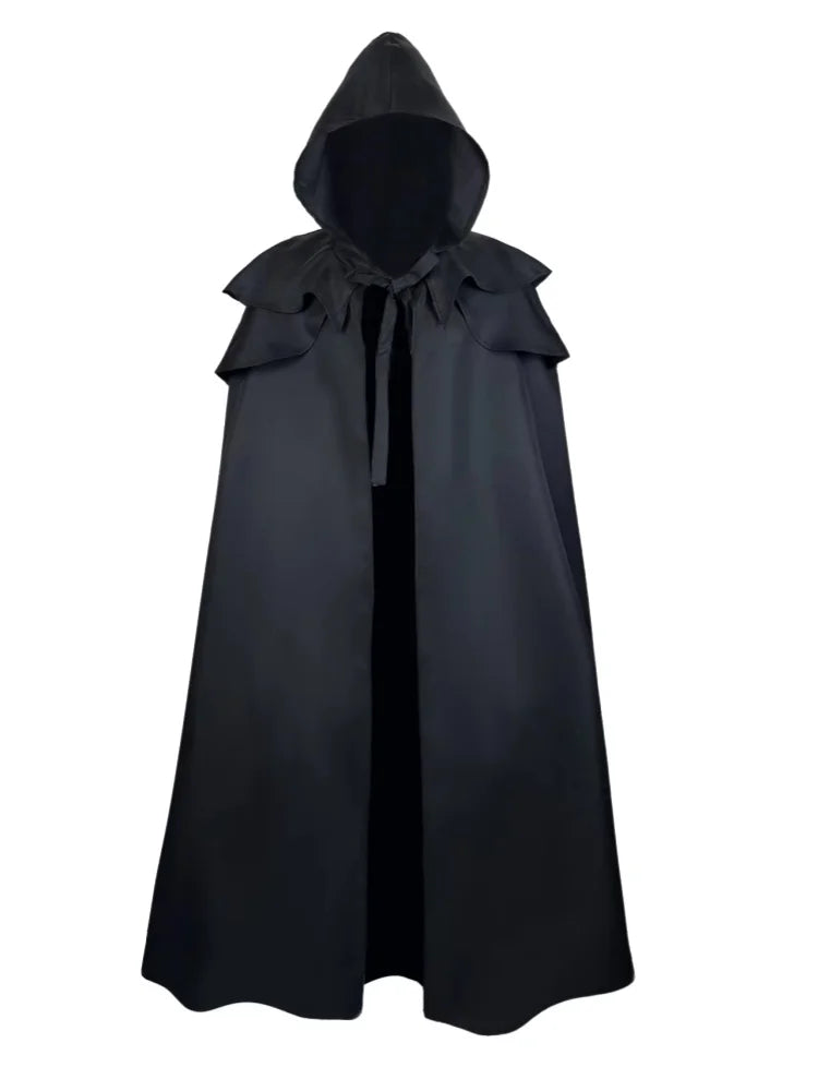Men Cloak Hooded Medieval Monk Costume Windproof Mens Trench Coat Gothic Wizard Capes Trench-Coat Clothing Halloween Cos