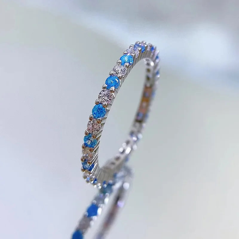 Full Diamond Ring for Woman Wedding Jewelry 925 Sterling Sliver Plated White Gold Rings 8A Zircon Colorful Engagement Band
