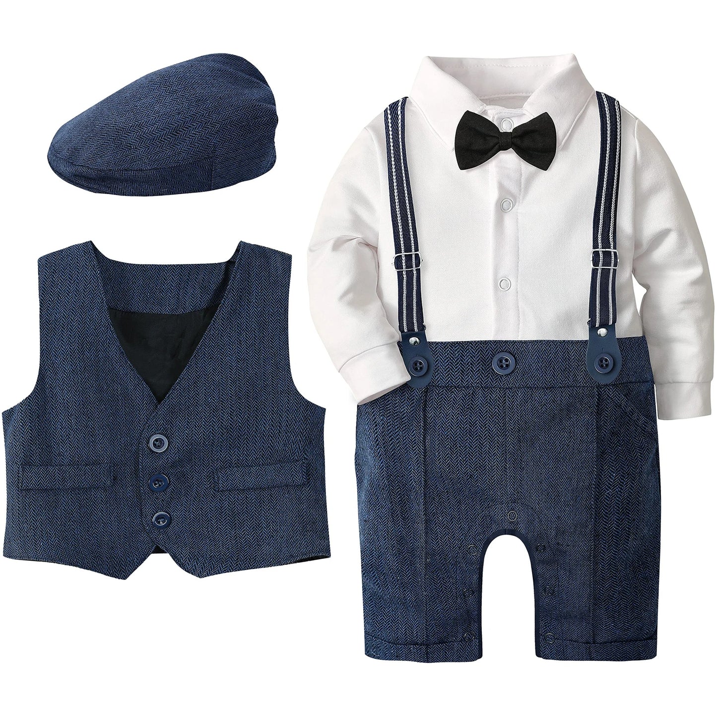 Baby Boys Suit Outfits Sets Newborn Boy Christening Romper Clothing Set Infant Wedding Party Jumpsuit Toddler Formal Long Sleeve