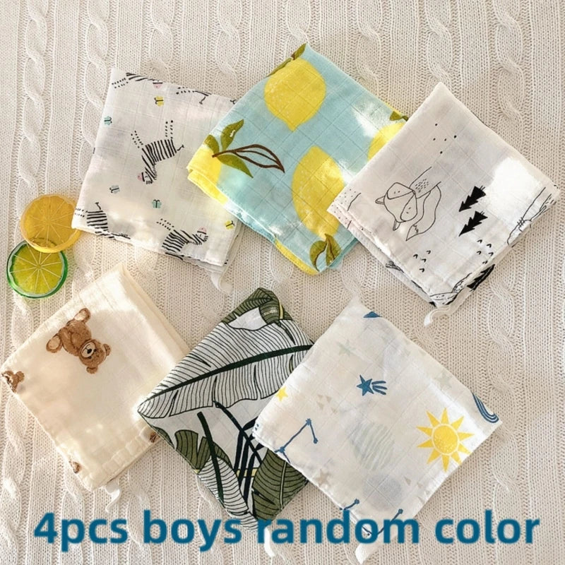 4pcs Bamboo Cotton Baby Face Towel Newborn Baby Items 4 Layer Muslin Baby Bibs Handkerchief Saliva Towel Feeding Burp Cloths