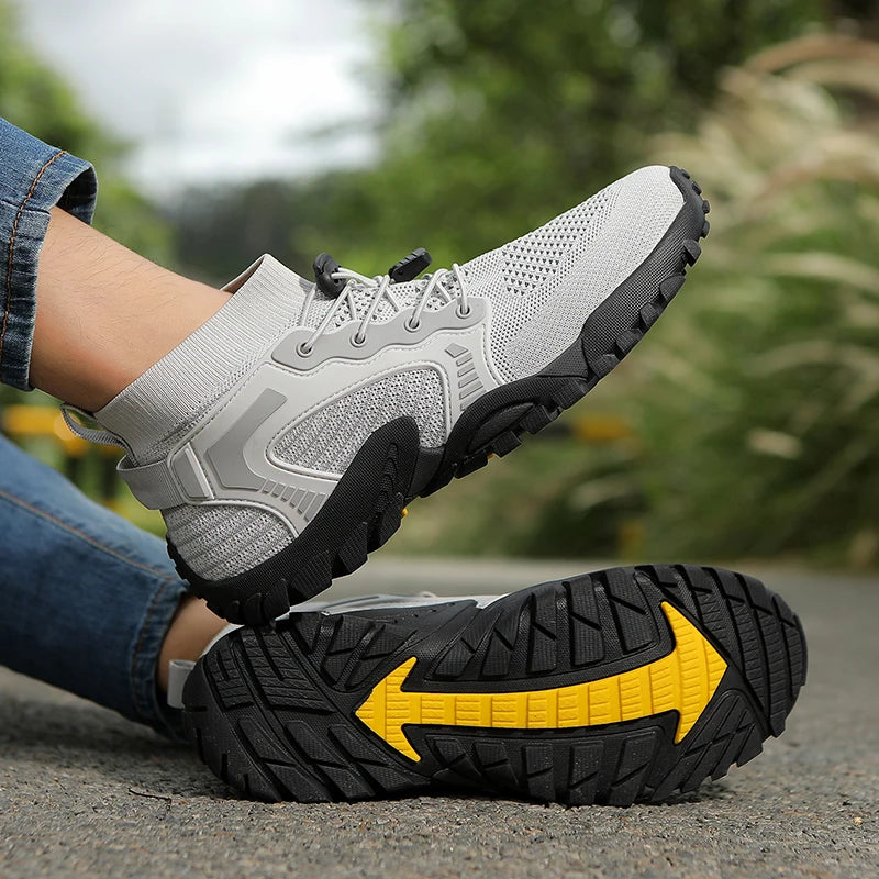 Men‘s Trekking Shoes Breathable Knit Hiking Sneakers Outdoor Lace-up Water Trainers Hunting Tactical Boots Walking Wading Shoes