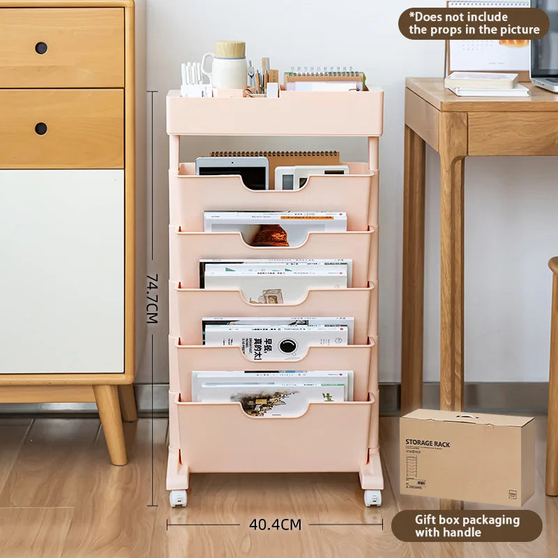 Book Storage Rack With Wheels Large Capacity Multi-Layer Table Side Storage Living Room Study Room Book Magazine Storage Shelf