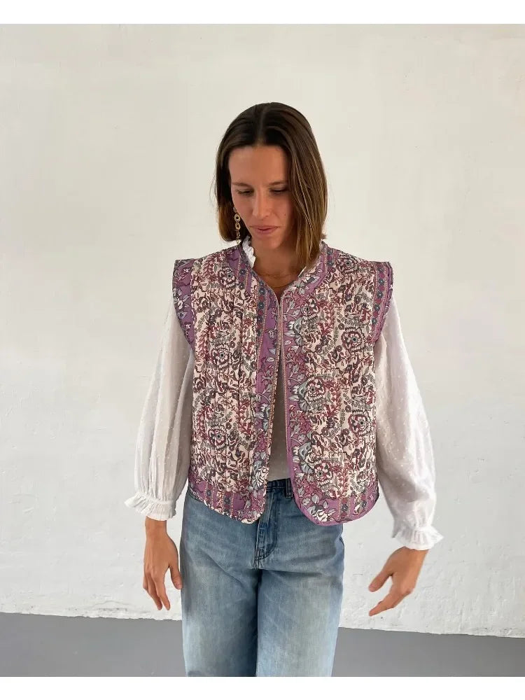 Women's Printed Cotton Vest Girl's Cute and Comfortable Jacket Clothing Female's Casual Vest Lace Jacket for Girls