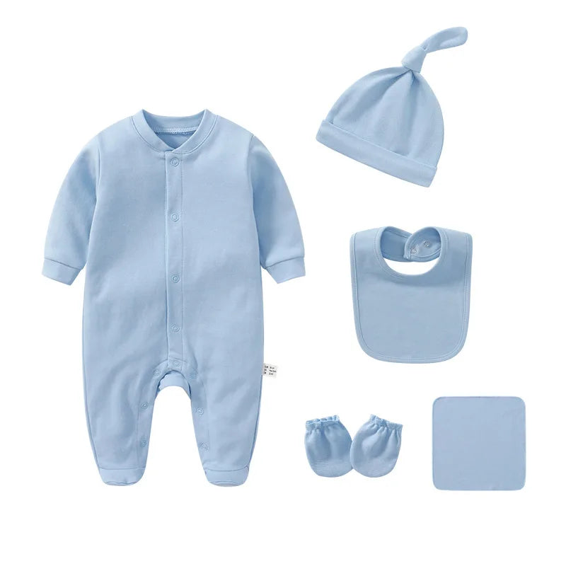 Baby boys rompers Cotton Solid newborn Baby Clothing Mittens Hats Socks Kids Outfits Toddler Custome