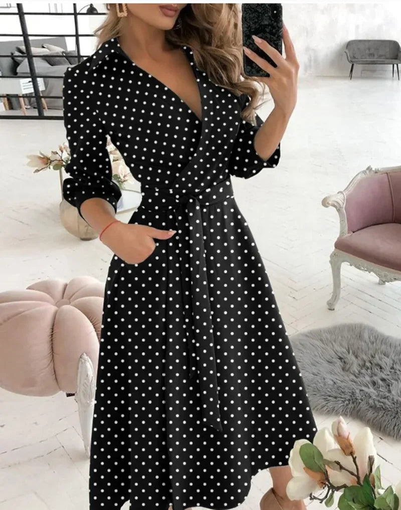 Women's Clothing Dress for Women Dress Spring Autumn Fashion Office Ruched Dress Long-sleeved V-neck Red Black Blue Bag Hip