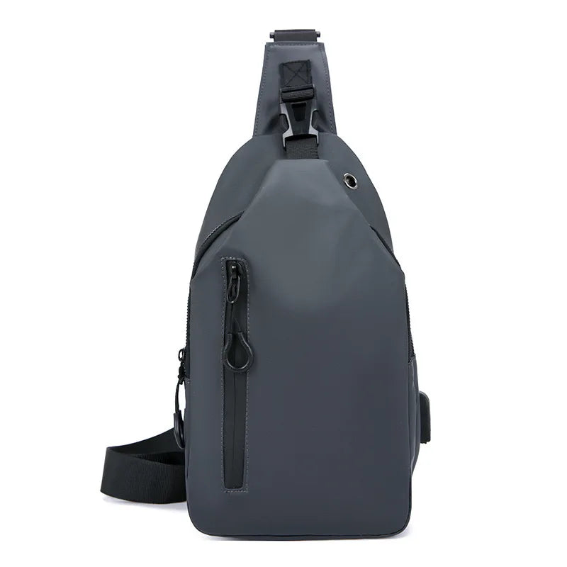 Men Bag Fashion New Solid Color Men Chest Bag Outdoor Casual Fashion One Shoulder Crossbody Bag Nylon USB Charging Shoulder Bags