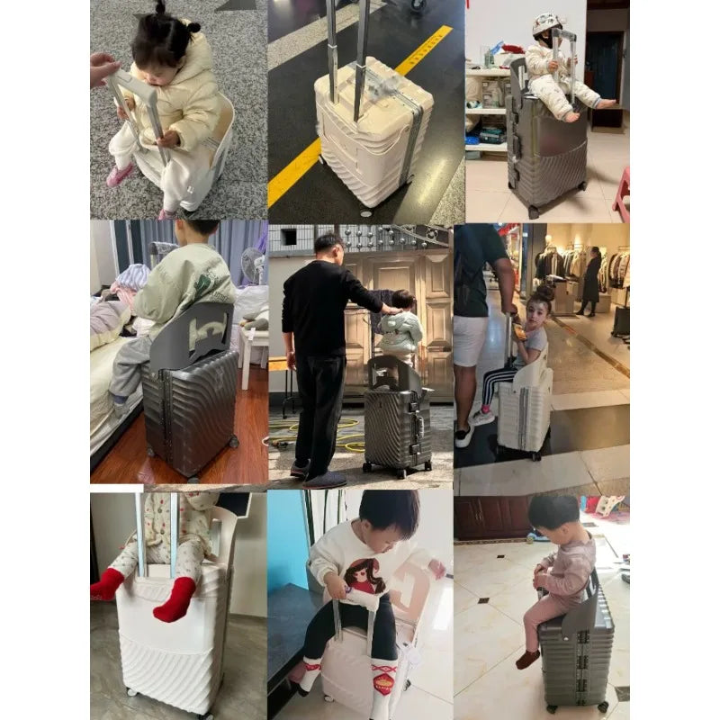 Luggage Kids Ride On Travel Suitcase Baby Stroller Wheeled Trolley Carry On Luggage Wheels Unisex Minimalist White Black Design