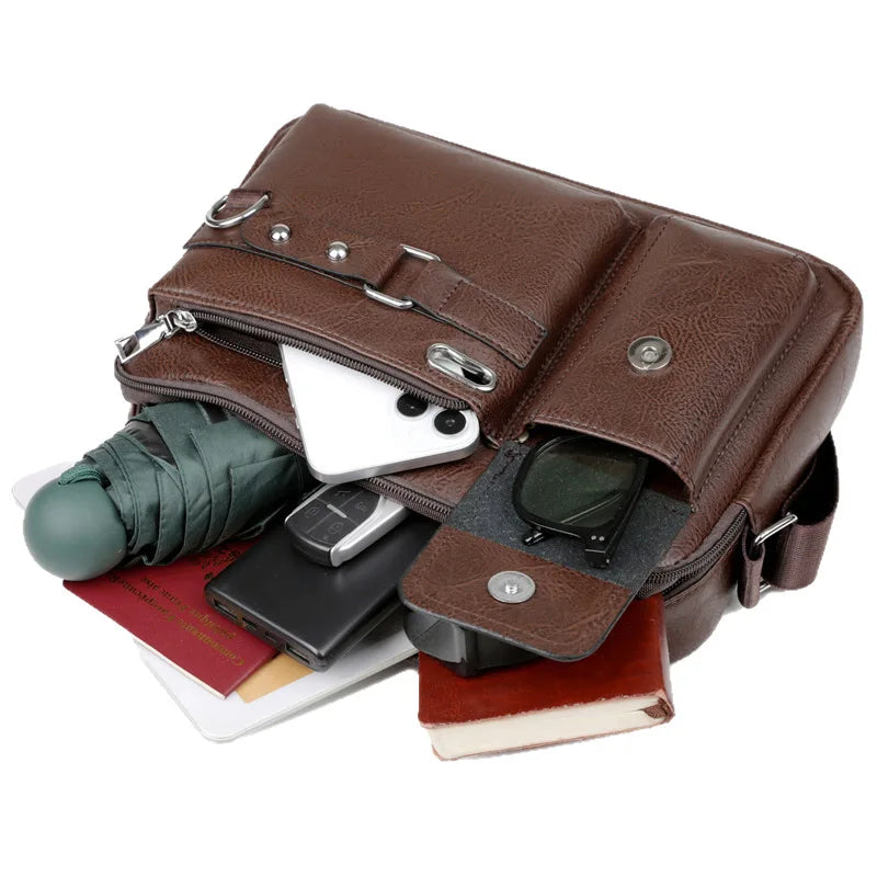 Large Capacity Men's Bag Multiple Pockets Business Shoulder Bag Message Bag Multi Functional Handbag For Men Commuting