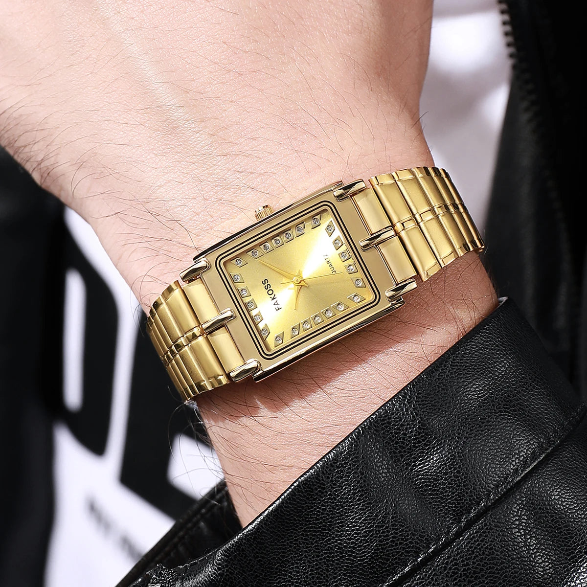 Men's Square Watches 2025 Top Brand Luxury Gold Male Stainless Steel Quartz Watch for Men Wrist Watch Relogio Masculino