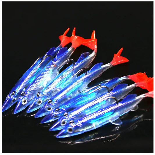 1pcs Sink Fish 8cm 6g soft bait set Fishing lure kit Wobblers jig head Silicone baits lifelike Sea Bass Carp pike long tail