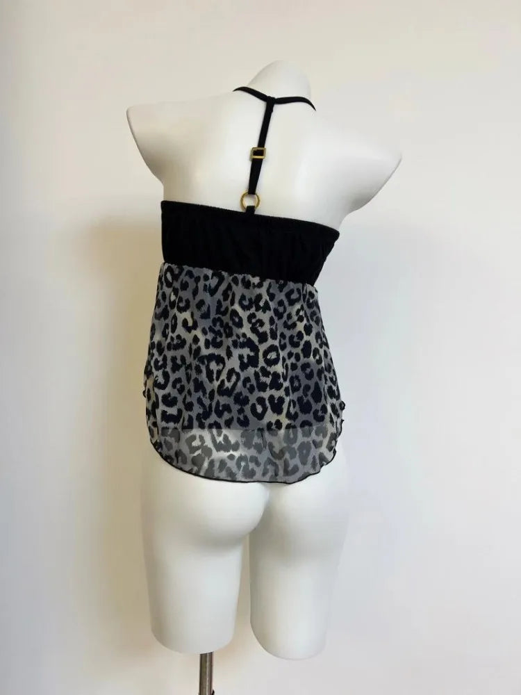 Women Clothing Summer Crop Tops 2025 Ropa Mujer Halter Backless TLoose Vest Sweet Korean Camis Korean Leopard Print Sexy Tanks