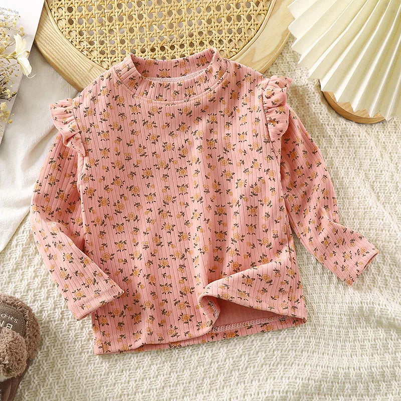 2-10T Baby girl clothes Long Sleeved Undershirt Cute Floral Dots T-shirt Sweet Children girl blouse
