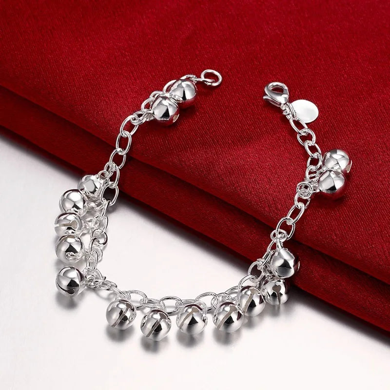 LEKANI Brand Fine Jewelry Woman's Charm Bracelet 925 Sterling Silver Rolo Hand Chain Small Bells Bracelet Bangle for Women Girls